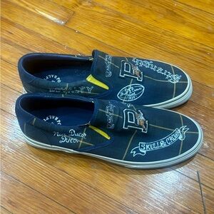 Black Slip-On Sneakers with Graphic Design